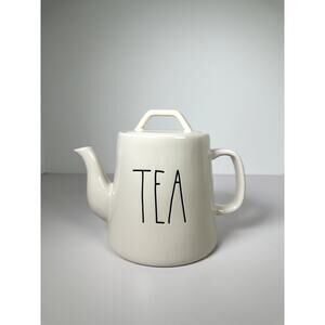 Rae Dunn by Magenta “TEA” Teapot 32 fl oz White Ceramic Black Lettering 7"x8"